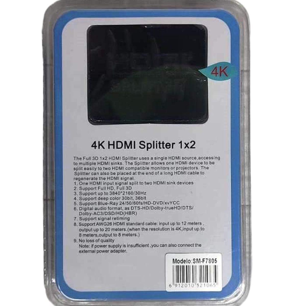 GENERICO - Splitter Hdmi 1x2 4k Full Hd Duplica Pantalla Pc Laptop