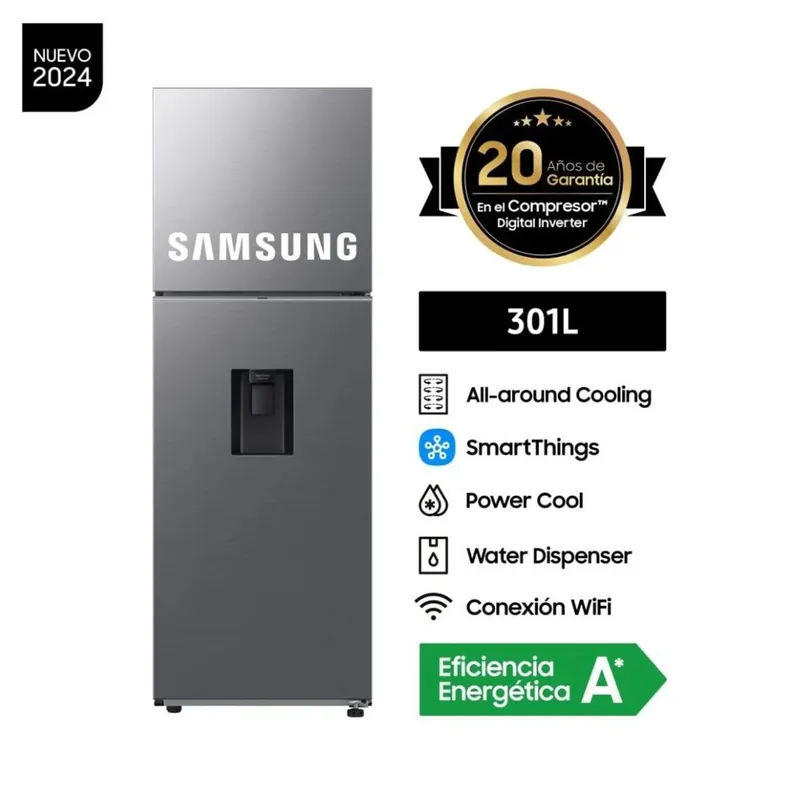 SAMSUNG - REFRIGERADORA SAMSUNG 301 LITROS TOP MOUNT FREEZER SILVER RT31DG5220S9