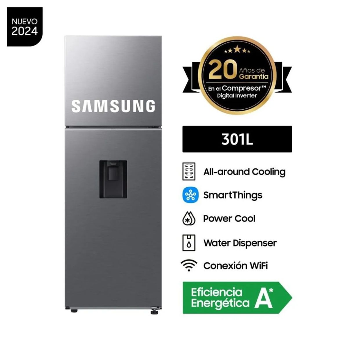SAMSUNG - REFRIGERADORA SAMSUNG 301 LITROS TOP MOUNT FREEZER SILVER RT31DG5220S9