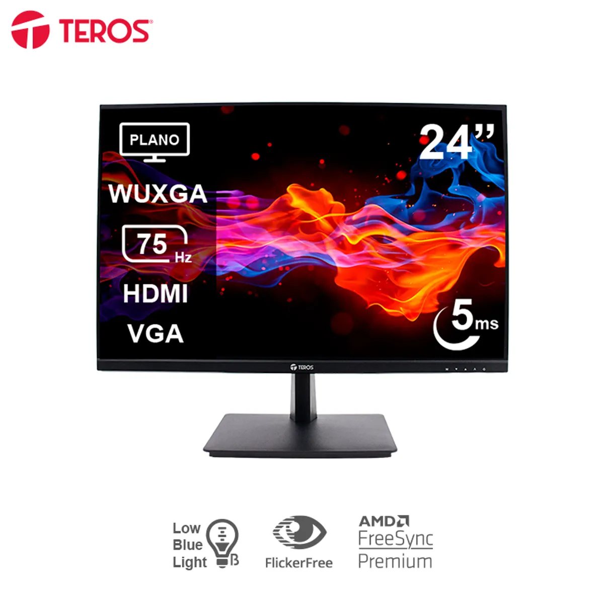 TEROS GAMING - Monitor plano TEROS TE-2419CS 24 WUXGA IPS 75Hz 5ms HDMI VGA negro
