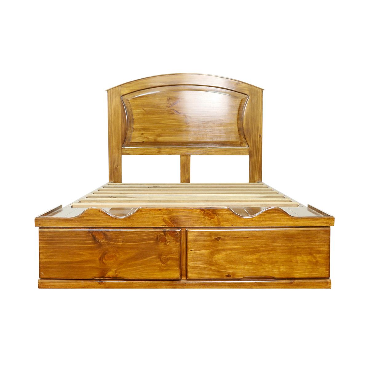 MUEBLES MACRUMO - Cama con Sabanera Ovalada con Panel entero - acabado miel - 2plz