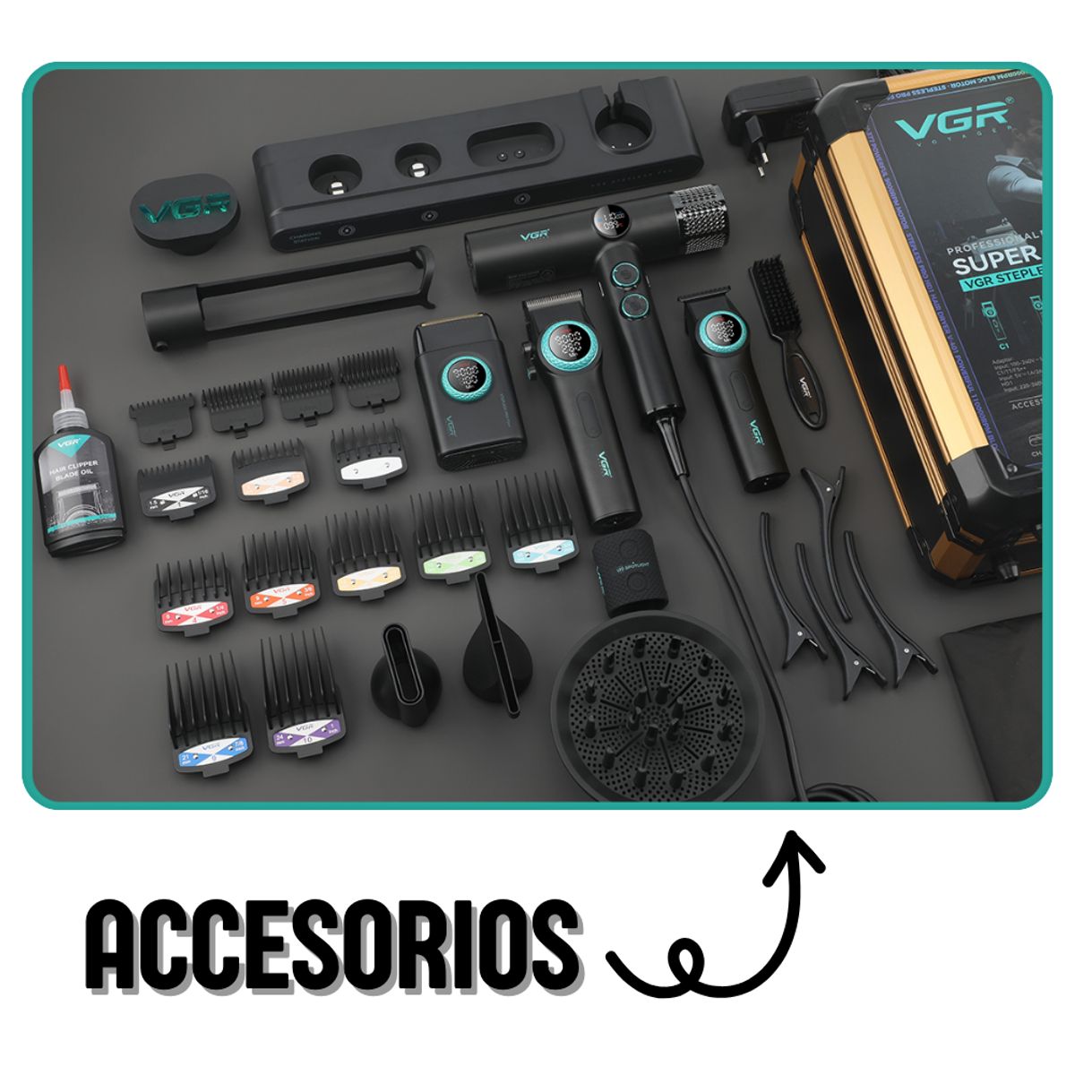 GENERICO - Combo VGR 4 en 1 Clipper + Trimmer + Shaver + Secadora – STEPLESS
