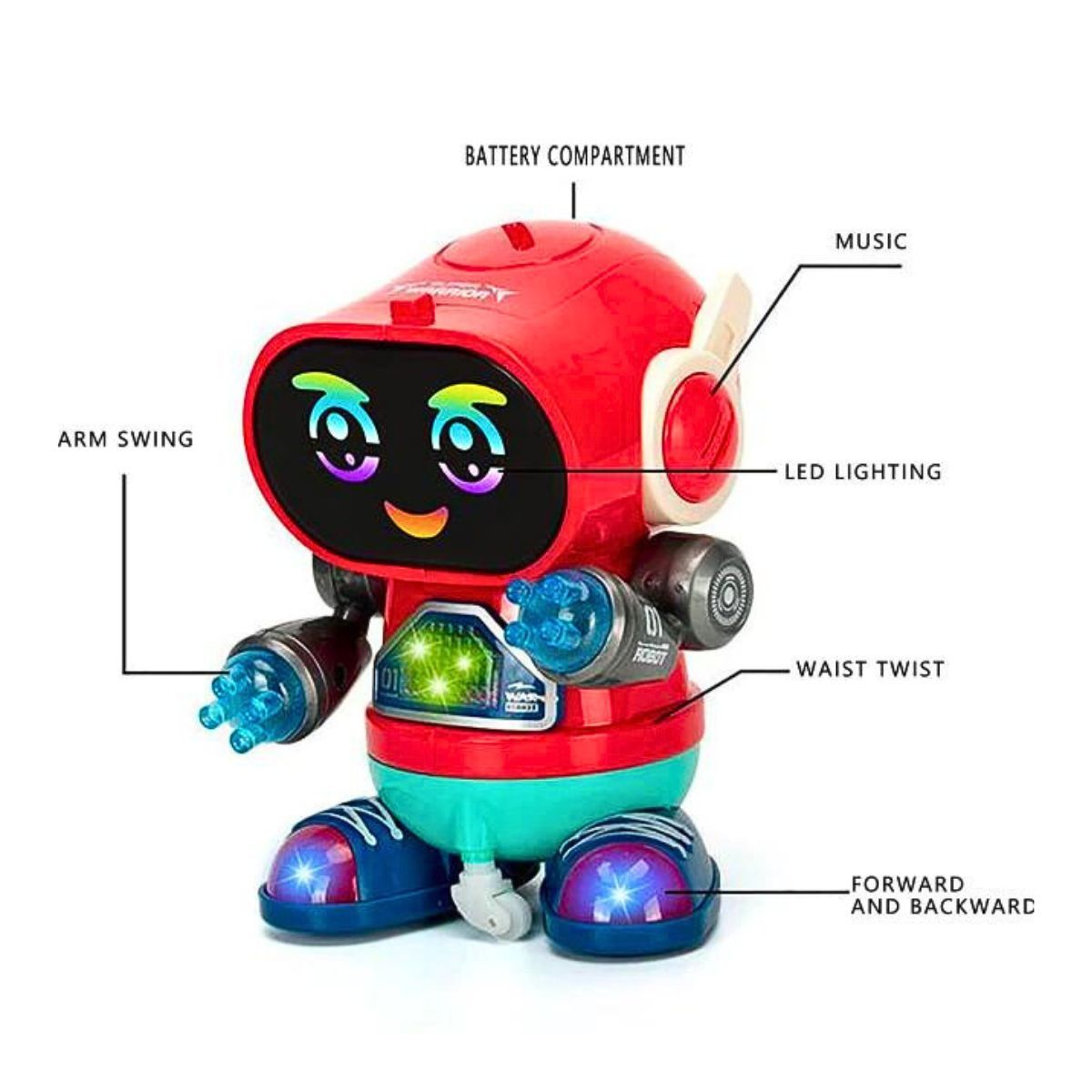 GENERICO - JUGUETE ROBOT DIVERTIDO CON MOVIMIENTO LUCES Y SONIDO ROJO