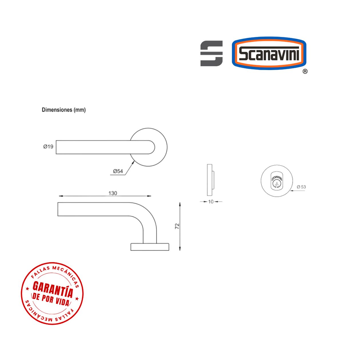 SCANAVINI - Cerradura de embutir principal 960L Ace Inox manilla DERECHA