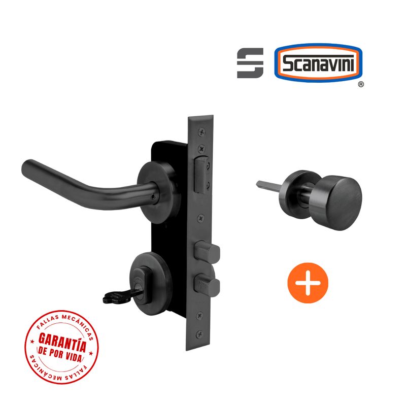 SCANAVINI - Cerradura de embutir principal 960L negro manilla DERECHA