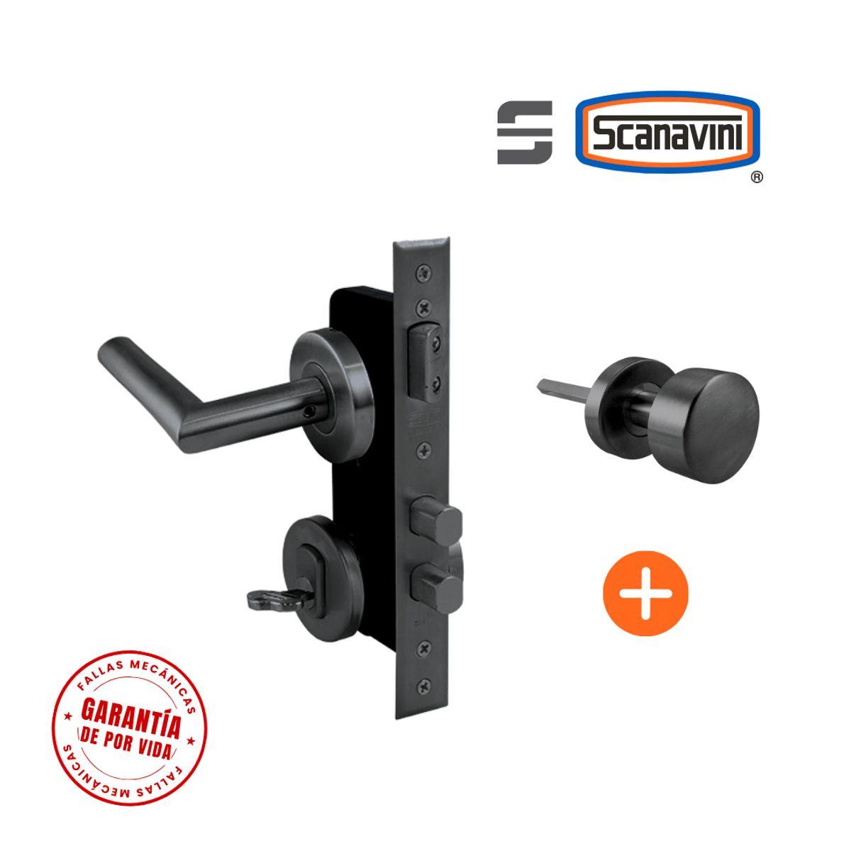 SCANAVINI - Cerradura de embutir principal 960R negro manilla IZQUIERDA