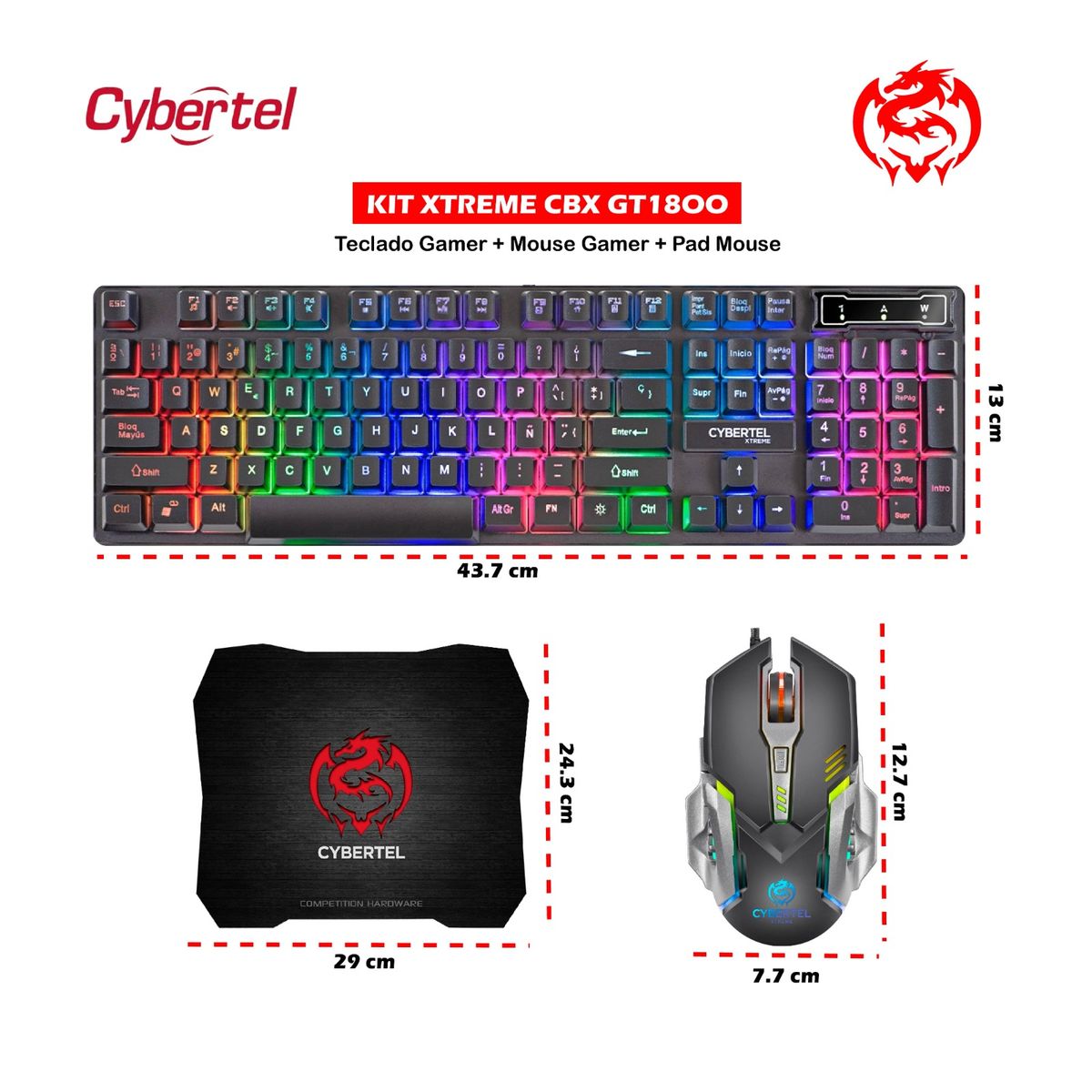 CYBERTEL - Kit Gamer 3 En 1 Cybertel Xtreme :Teclado + Mouse+ Pad Mouse