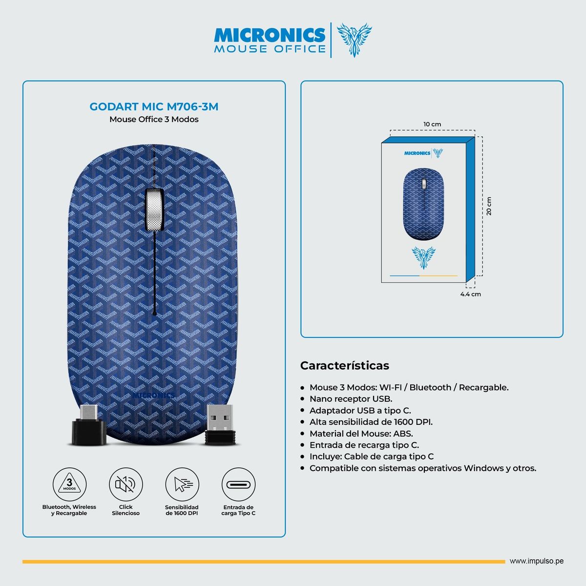MICRONICS - MOUSE INALAMBRICO RECARGABLE MICRONICS GODART