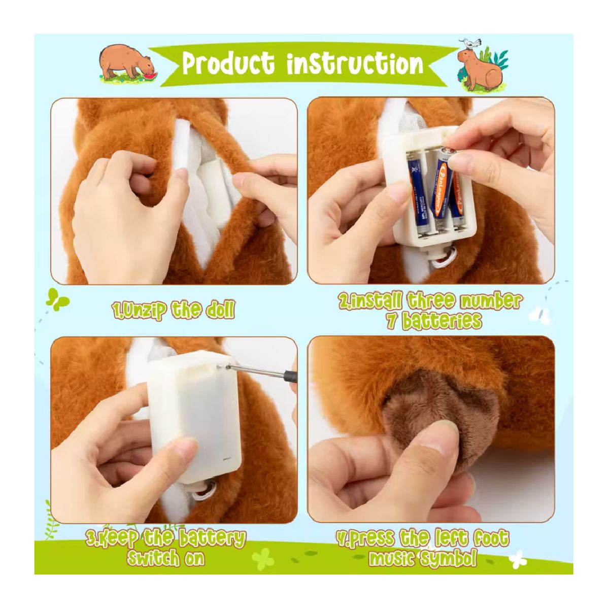 GENERICO - CAPIBARA DORMILÓN QUE RESPIRA MARRÓN  MUSICAL RELAJANTE