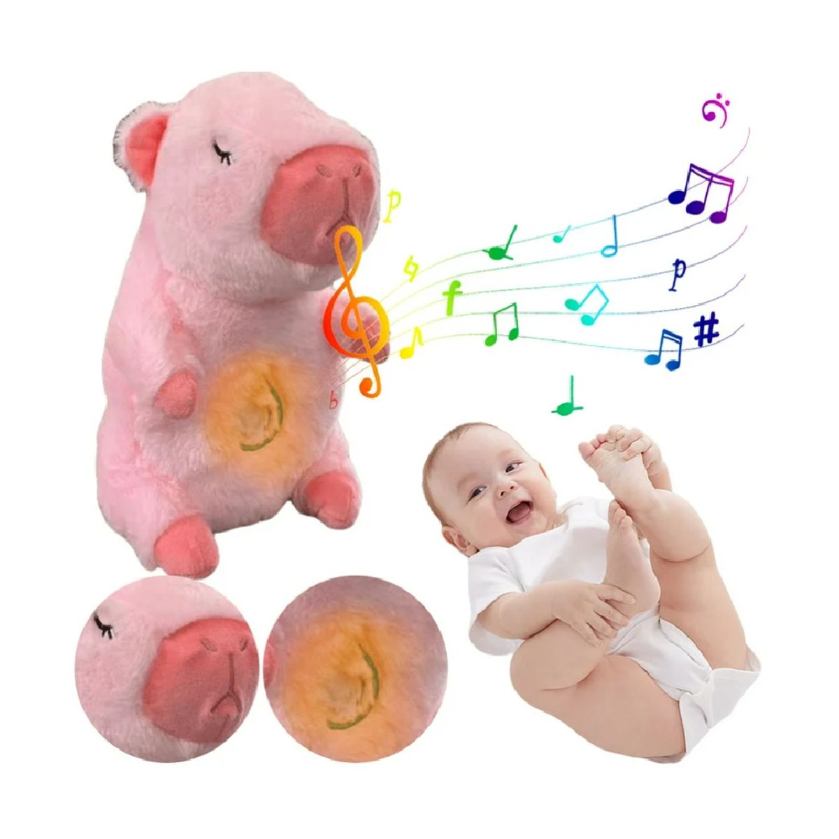 GENERICO - CAPIBARA DORMILÓN QUE RESPIRA ROSADO MUSICAL RELAJANTE