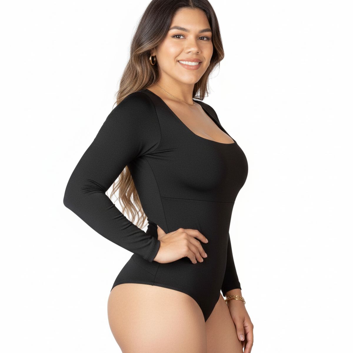 COLOMBIANA - BODY FAJA MODELADOR EFECTO LIPO MANGA LARGA CUELLO