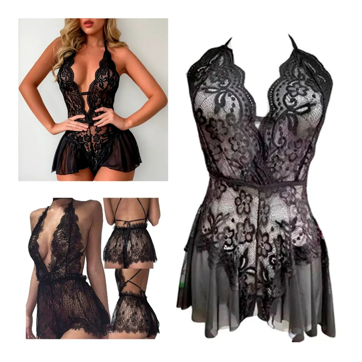 GENERICO - Enterizo de Encaje Babydoll para Dama