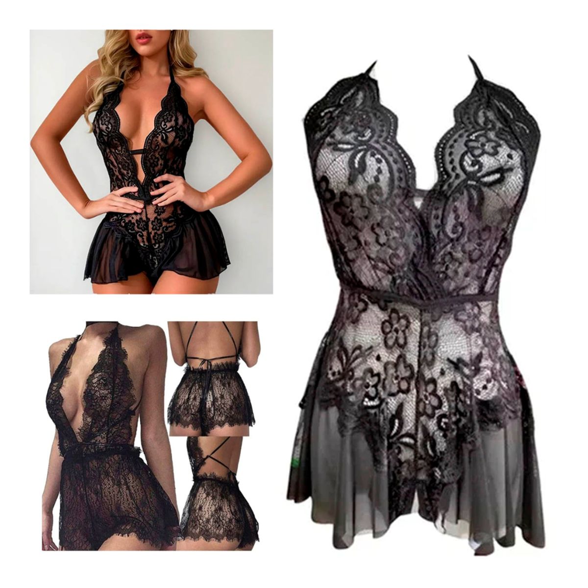 GENERICO - Enterizo de Encaje Babydoll para Dama