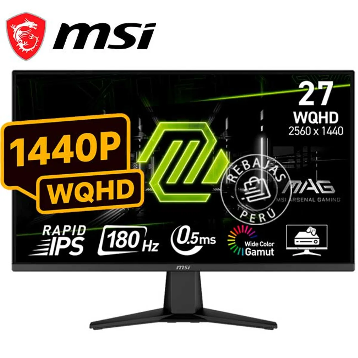 MSI - Monitor Gaming MSI MAG-275QF 27 WQHD Rapid IPS 180Hz 05ms HDMI DP