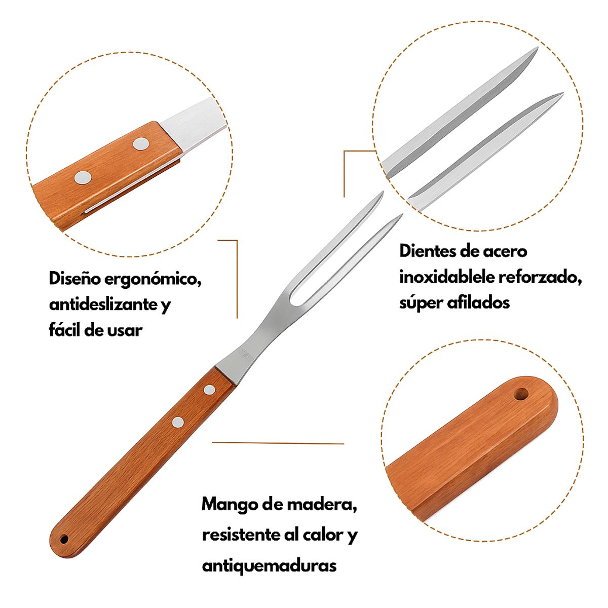 GENERICO - SET CUCHILLO Y TENEDOR UTENSILIOS PARRILLA BBQ MANGO MADERA