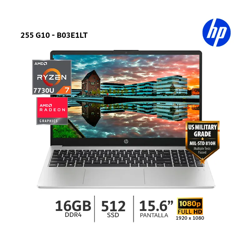 HP - Laptop HP 255 G10 AMD Ryzen 7 7730U, 16Gb Ram, 512Gb SSD, 15.6"FHD - B03E1LT