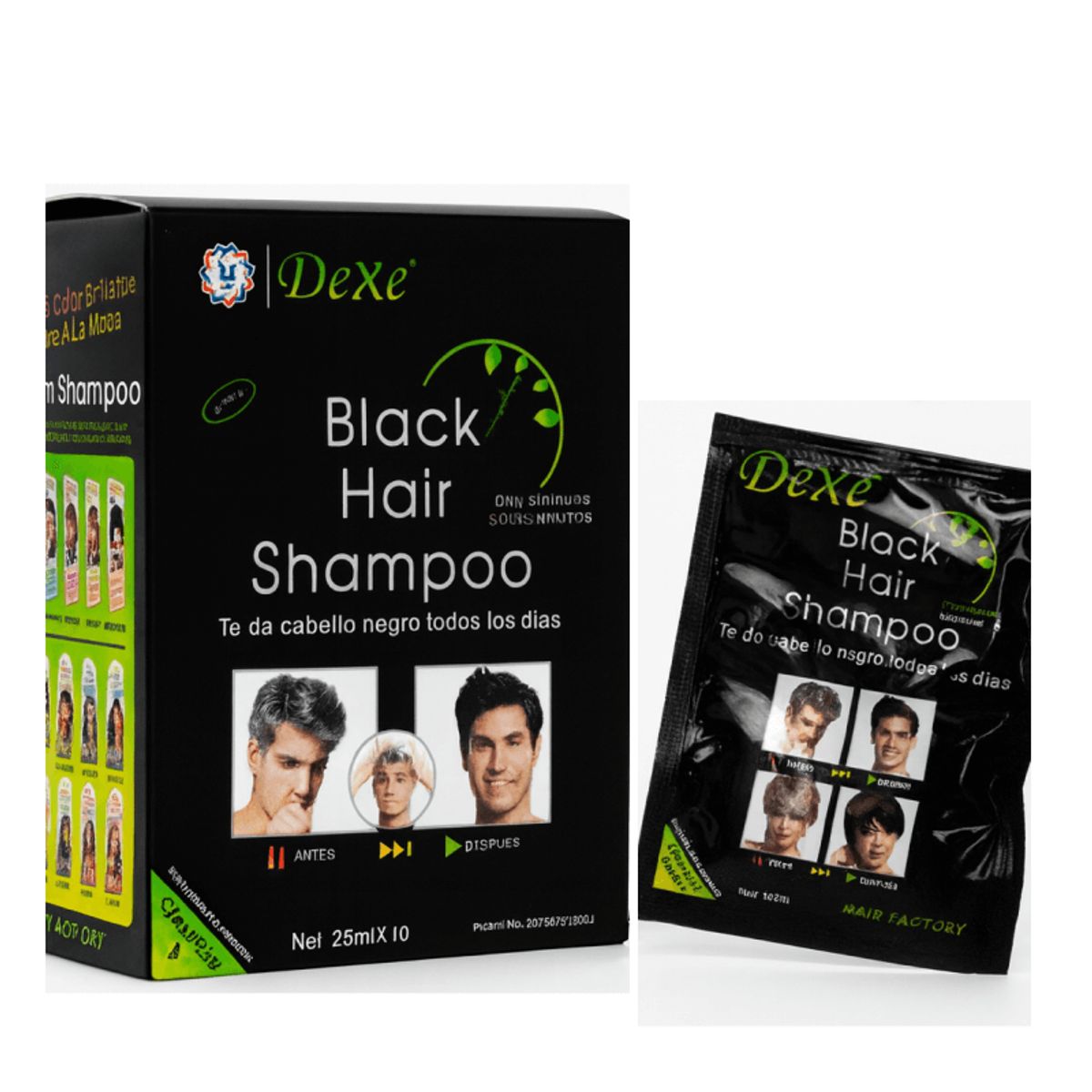 DEXE - Shampoo Dexe black hair shampoo colorante para cabello caja x 10 unds