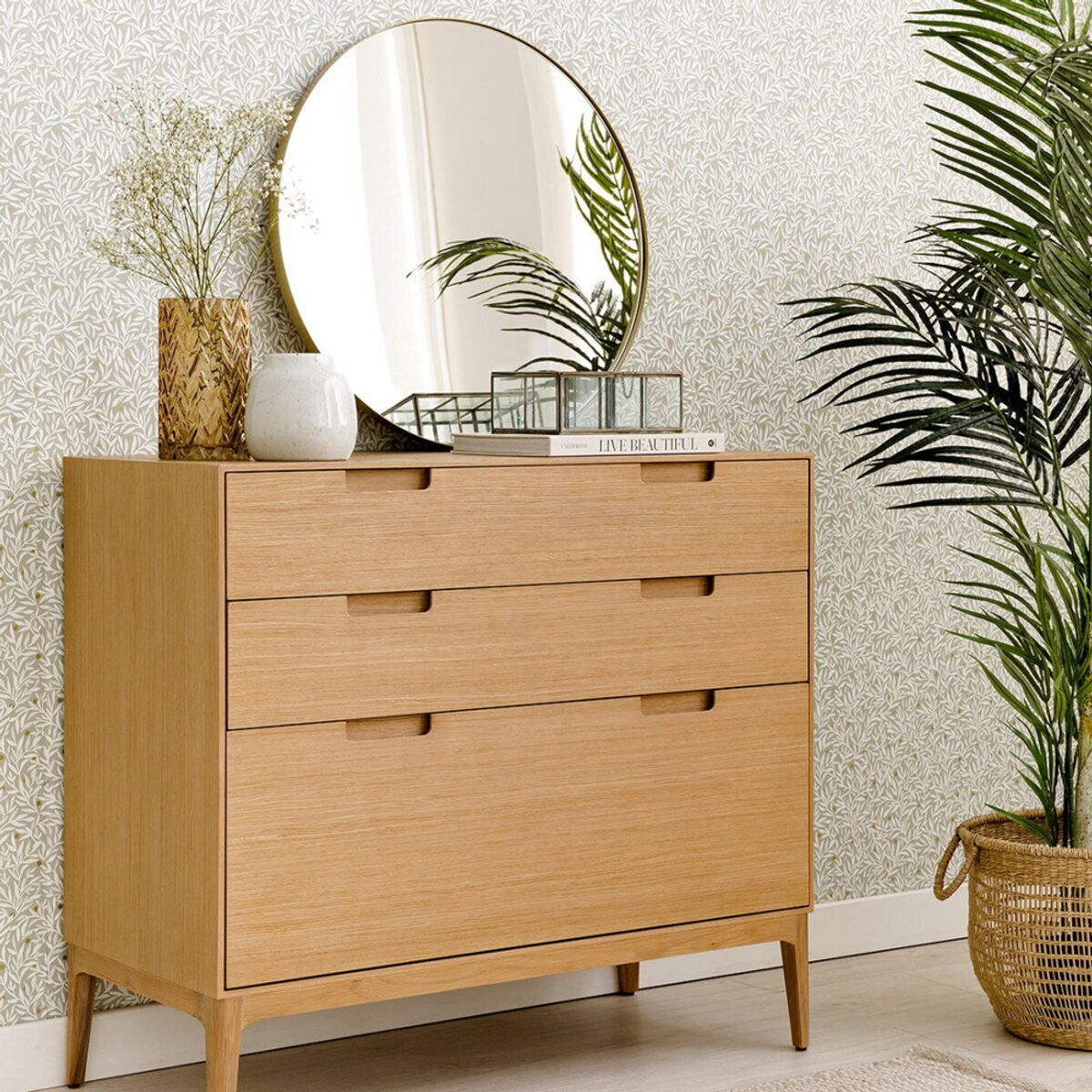 R&R MUEBLES - Cómoda Moderna Damian 3 Cajones Roble R&R MUEBLES