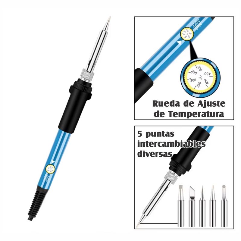 GENERICO - Soldador tipo Cautin 60W y 220V regulador de Temperatura y más