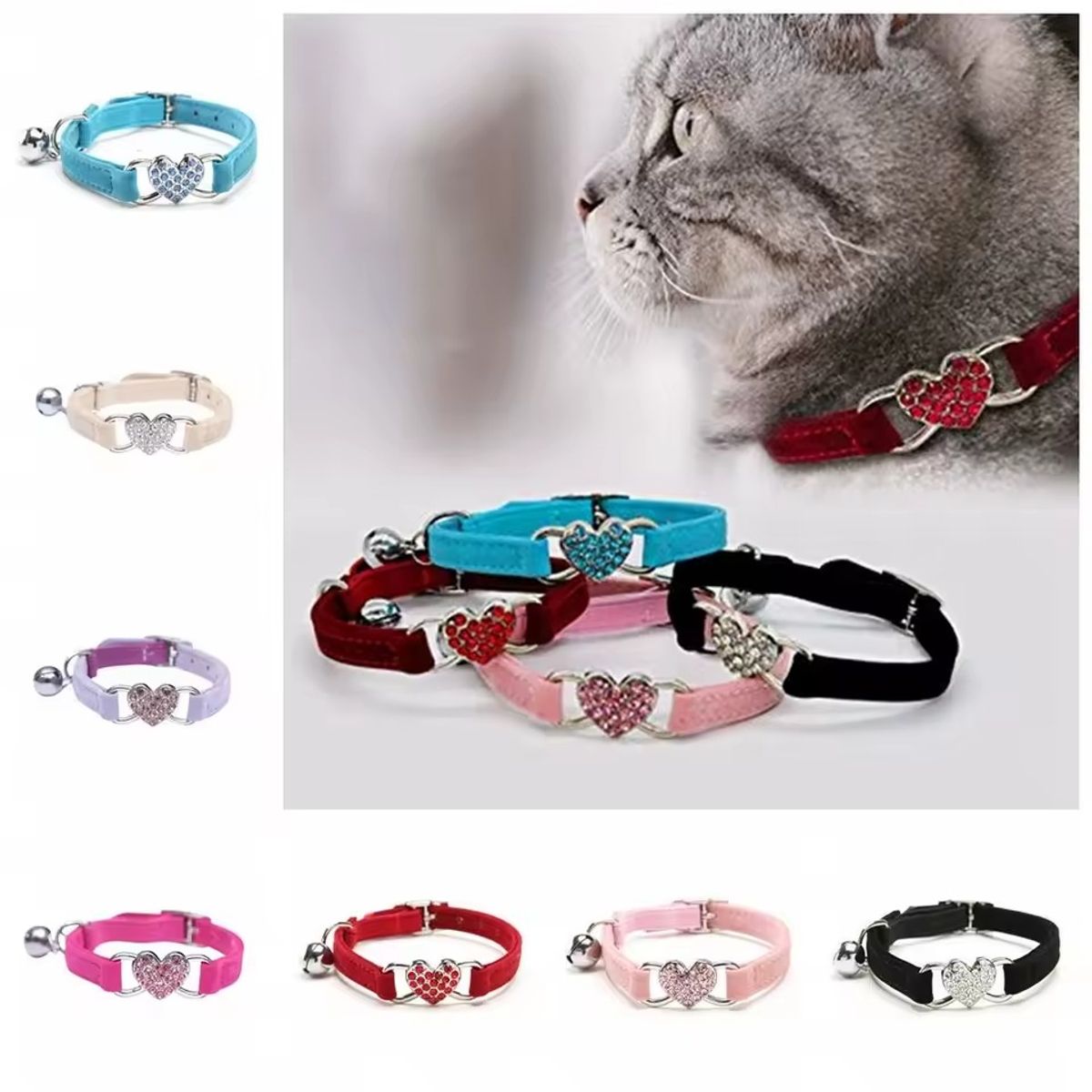 CATITO - COLLAR PARA GATO GAMUZA CON DIJE DE CORAZÓN CELESTE