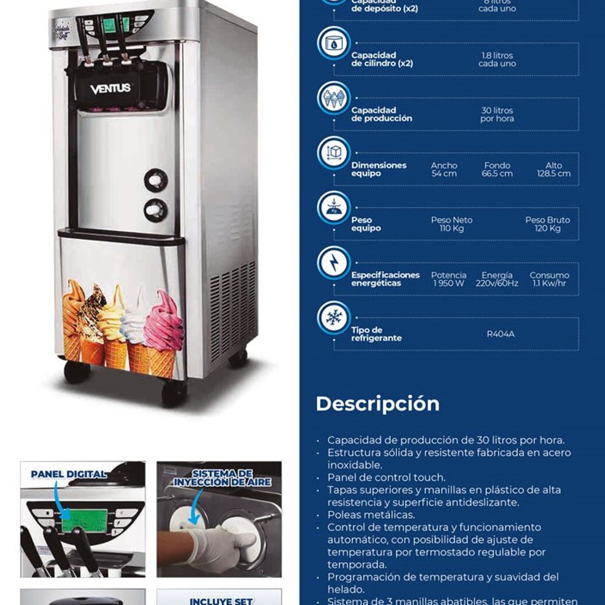 VENTUS - Máquina de Helado Soft  VSP-30PRO - Ventus