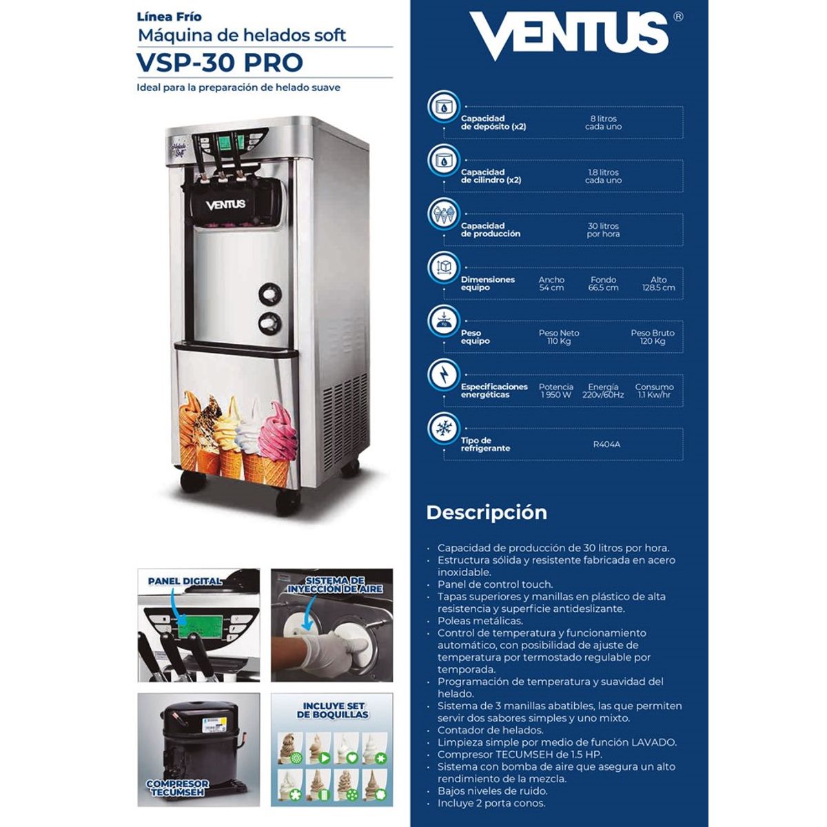 VENTUS - Máquina de Helado Soft  VSP-30PRO - Ventus