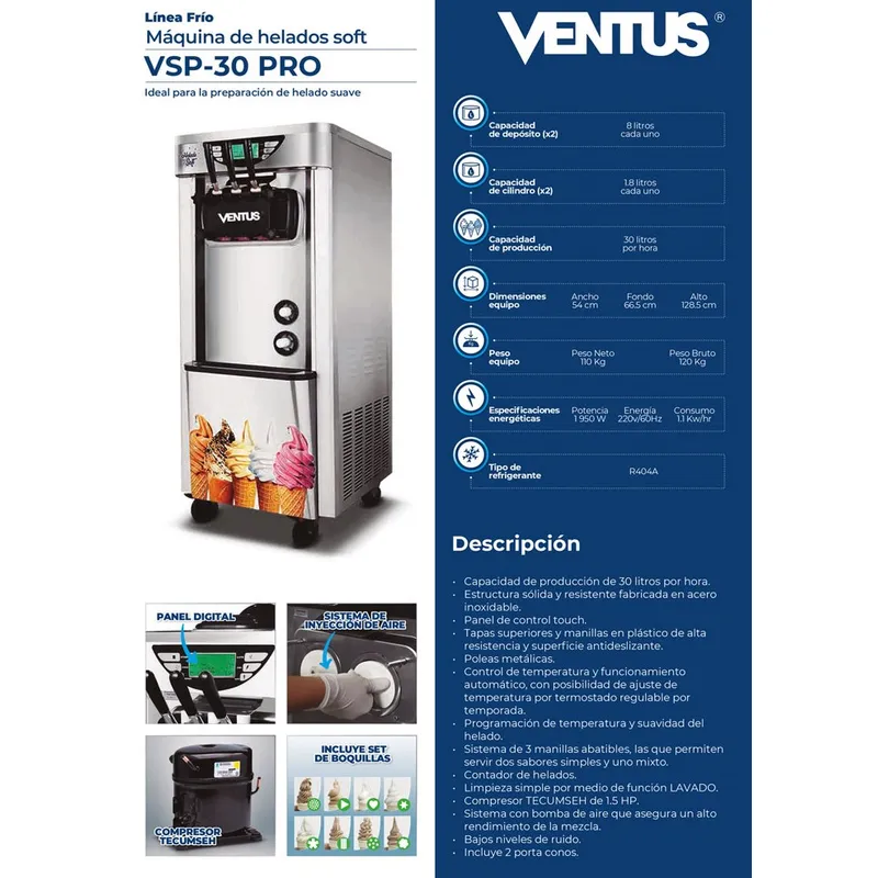 VENTUS - Máquina de Helado Soft  VSP-30PRO - Ventus