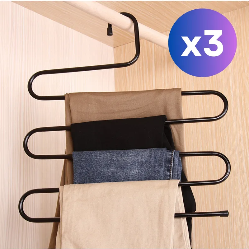 GENERICO - Pack x 3 Colgador De Pantalones En S De Acero Inoxidable - Marrón
