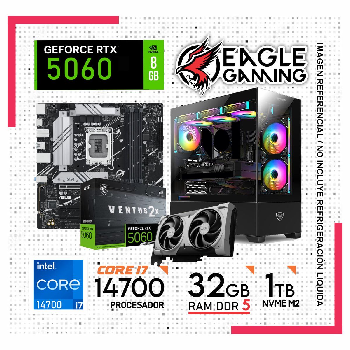 INTEL - Computadora Pc Intel Core I7 14700 RAM 32GB DDR5 / SSD 1TB / RTX 5060 8GB (14va Generación)