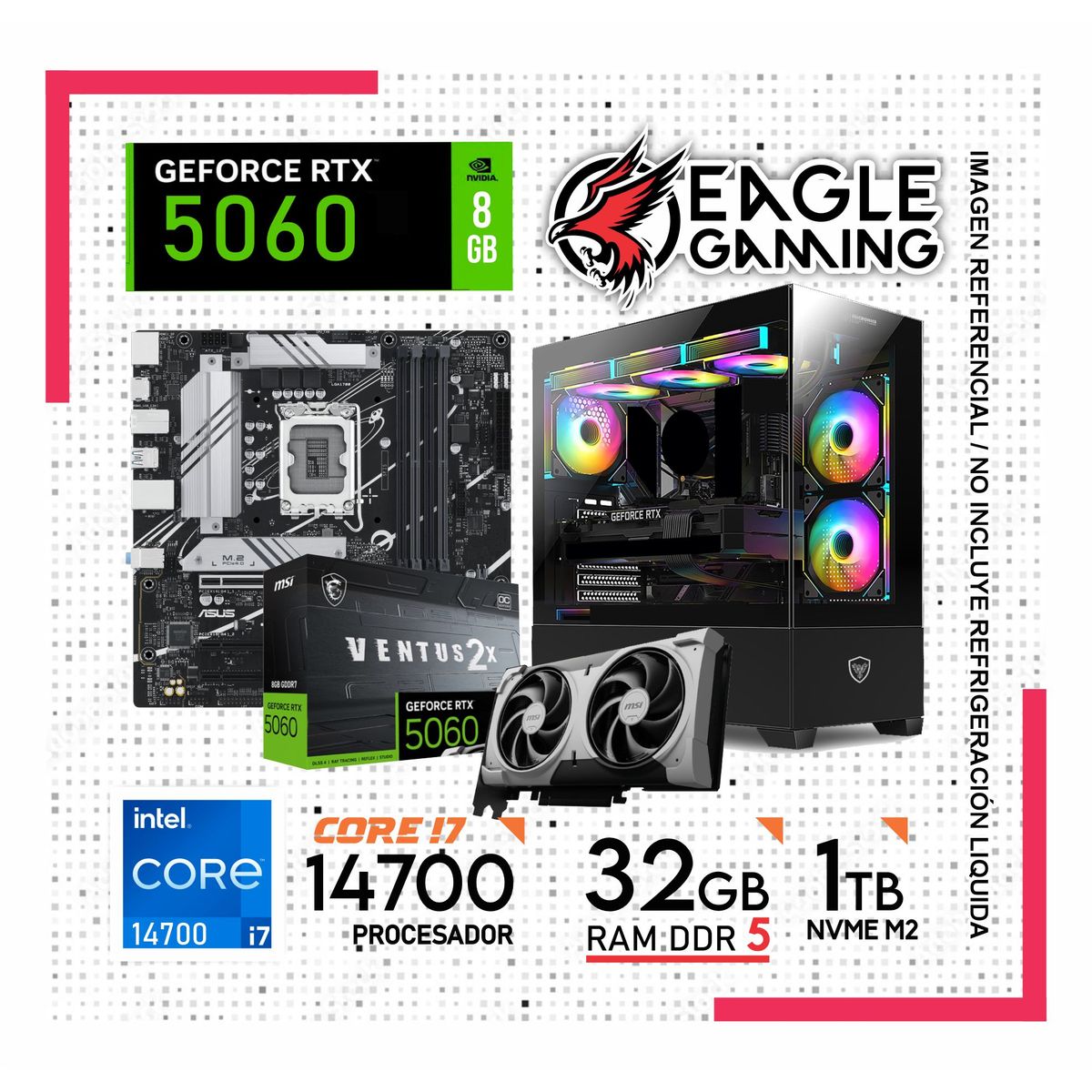 INTEL - Computadora Pc Intel Core I7 14700 RAM 32GB DDR5 / SSD 1TB / RTX 5060 8GB (14va Generación)