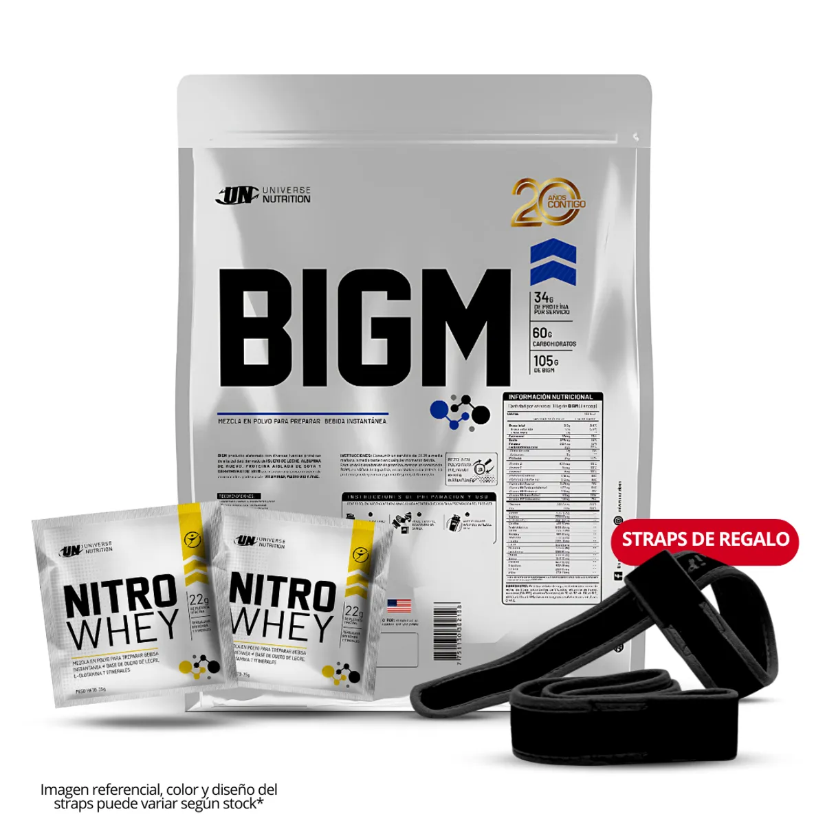 UNIVERSE NUTRITION - BIGM 5 Kg Chocolate + Straps + 2 Sachet Nitro Whey