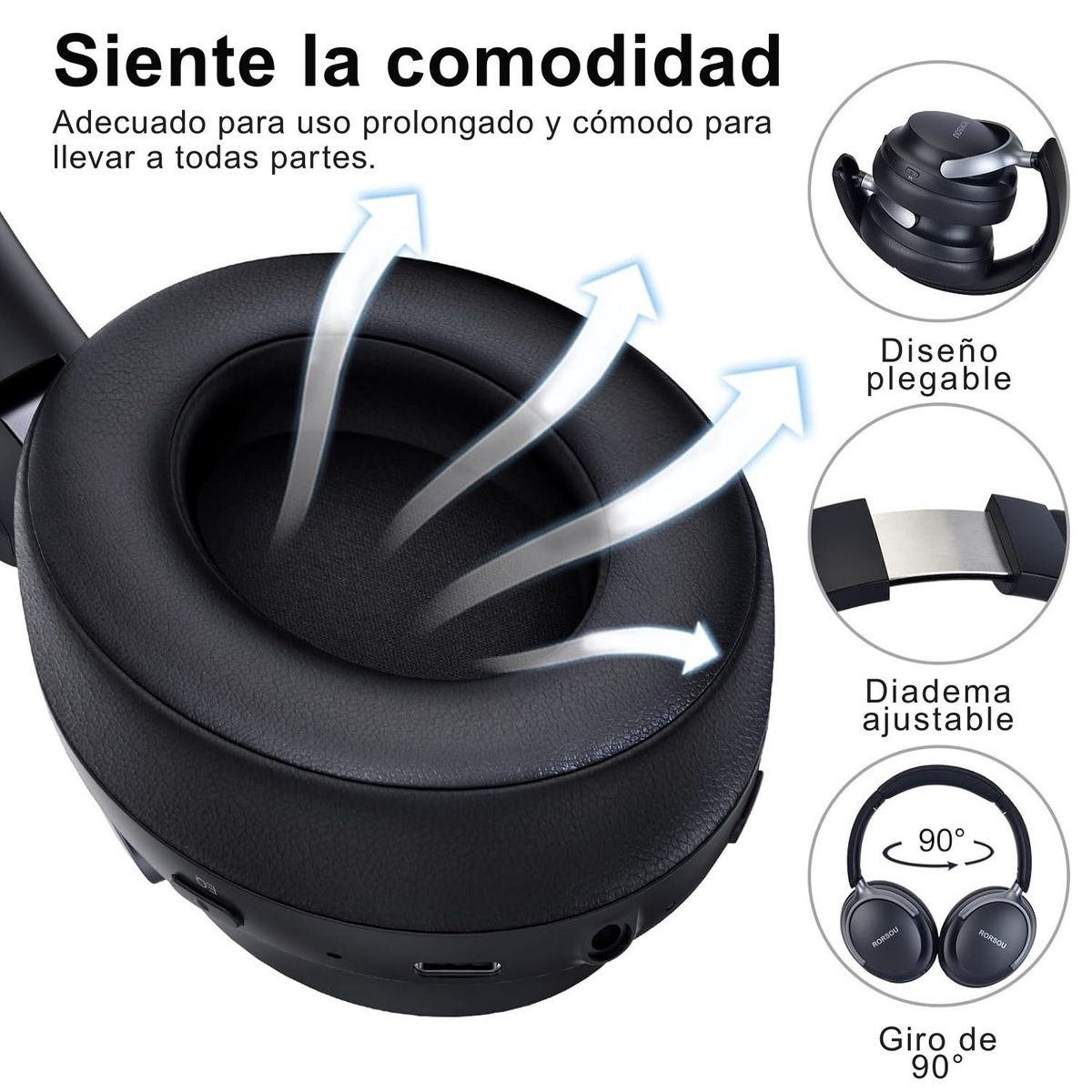 SANC - Audífonos Inalámbricos Cómodos con Cancelación Activa de Ruido y USB-C