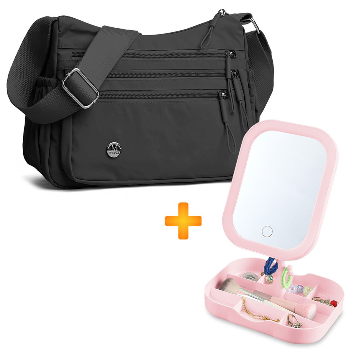 KELLER - Morral para Mujer Elegante NG BP3 Y Joyero con Espejo LED RS A31