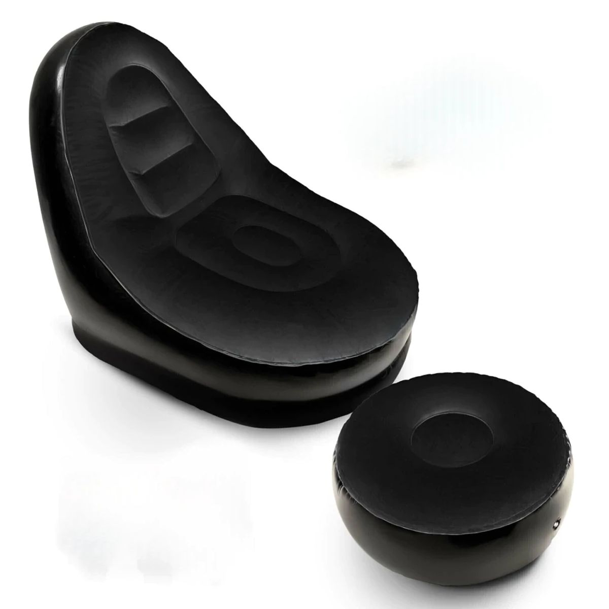 GENERICO - SOFÁ SILLÓN INFLABLE CON REPOSAPIÉS PORTATIL Y CONFORTABLE- NEGRO