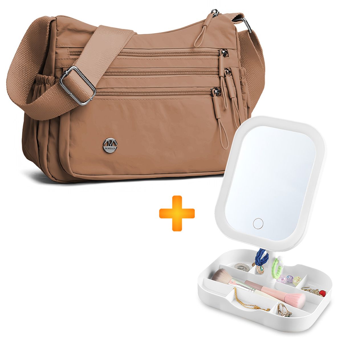 KELLER - Morral para Mujer Elegante MR BP3 Y Joyero con Espejo LED BL A31