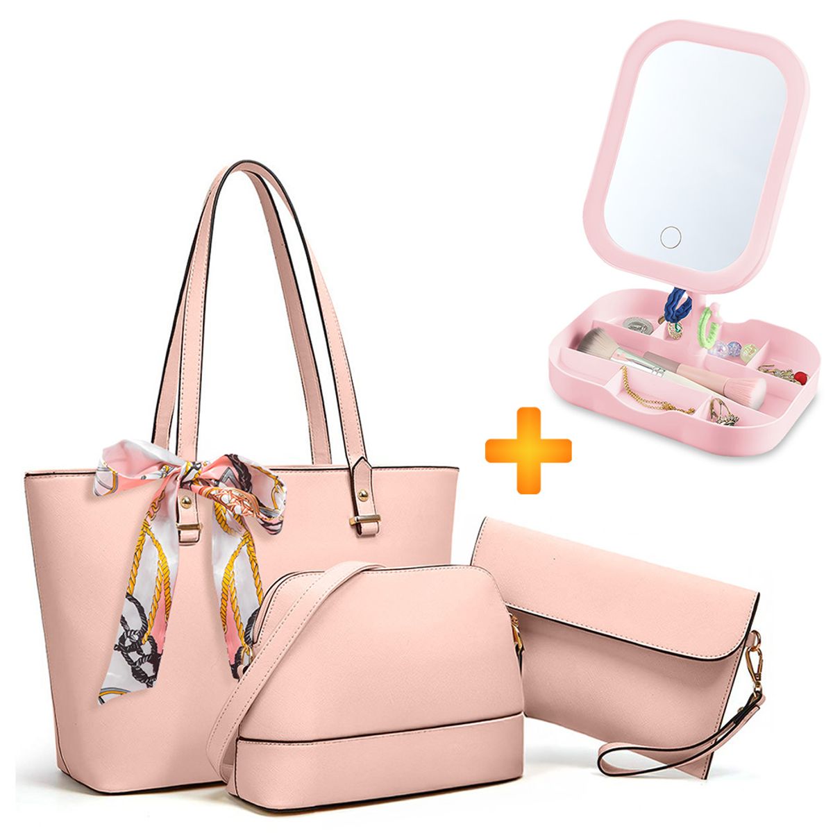 KELLER - Cartera para Mujer 3 Piezas ML 08G Y Joyero con Espejo LED RS A31