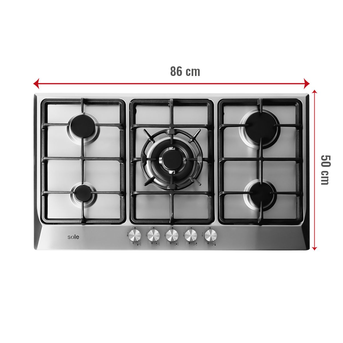 SOLE - Encimera Sole Acero Inoxidable 86 Cm 5 Hornillas
