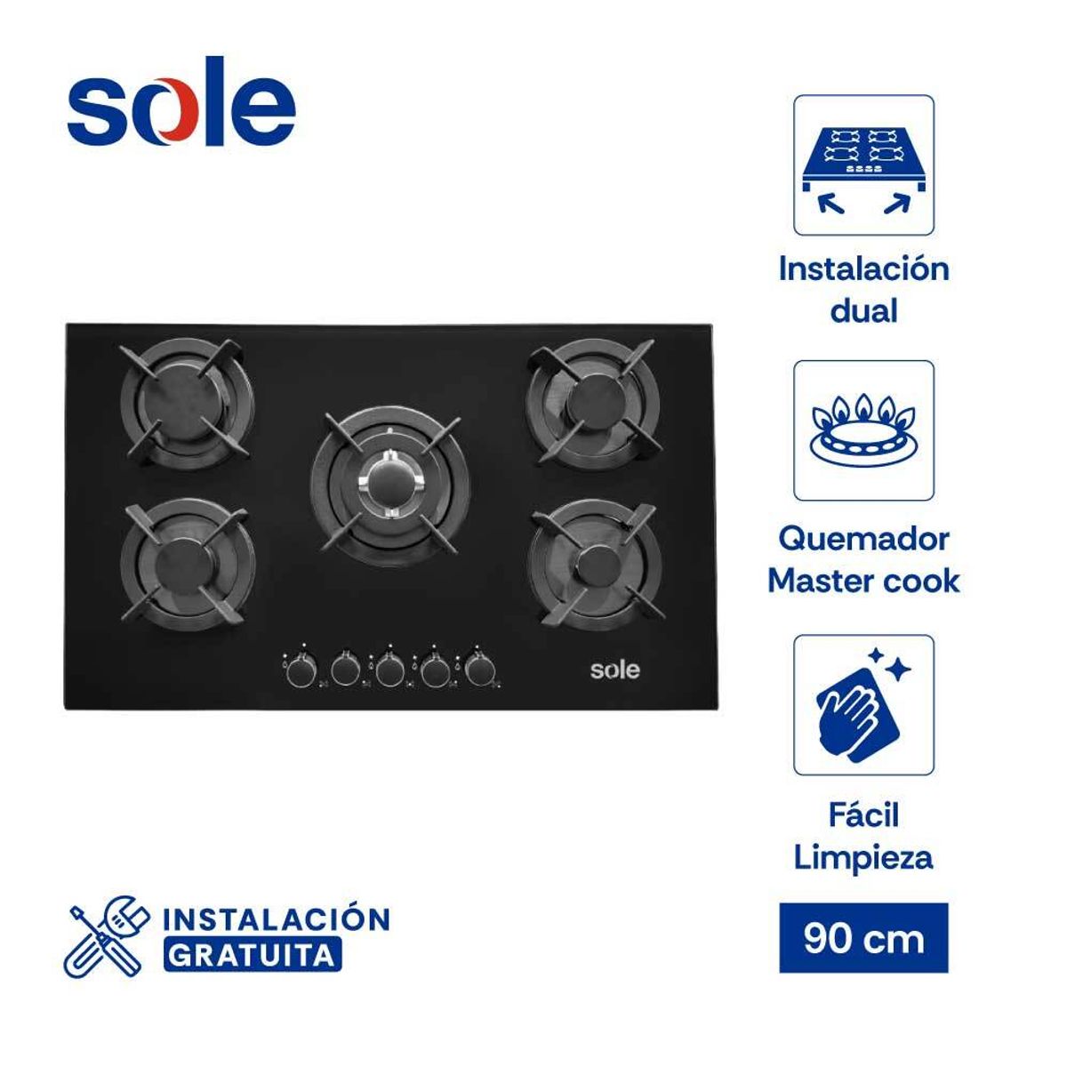 SOLE - Encimera Vidrio Templado 5 Hornillas 3120SOLCO069