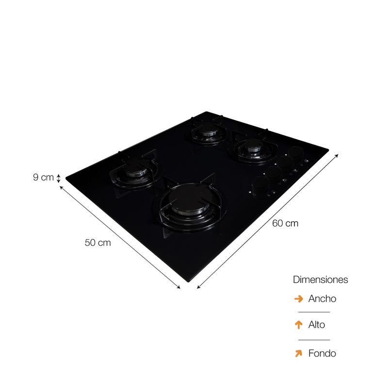 SOLE - Encimera Sole Vidrio Templado 60 Cm 4 Hornillas