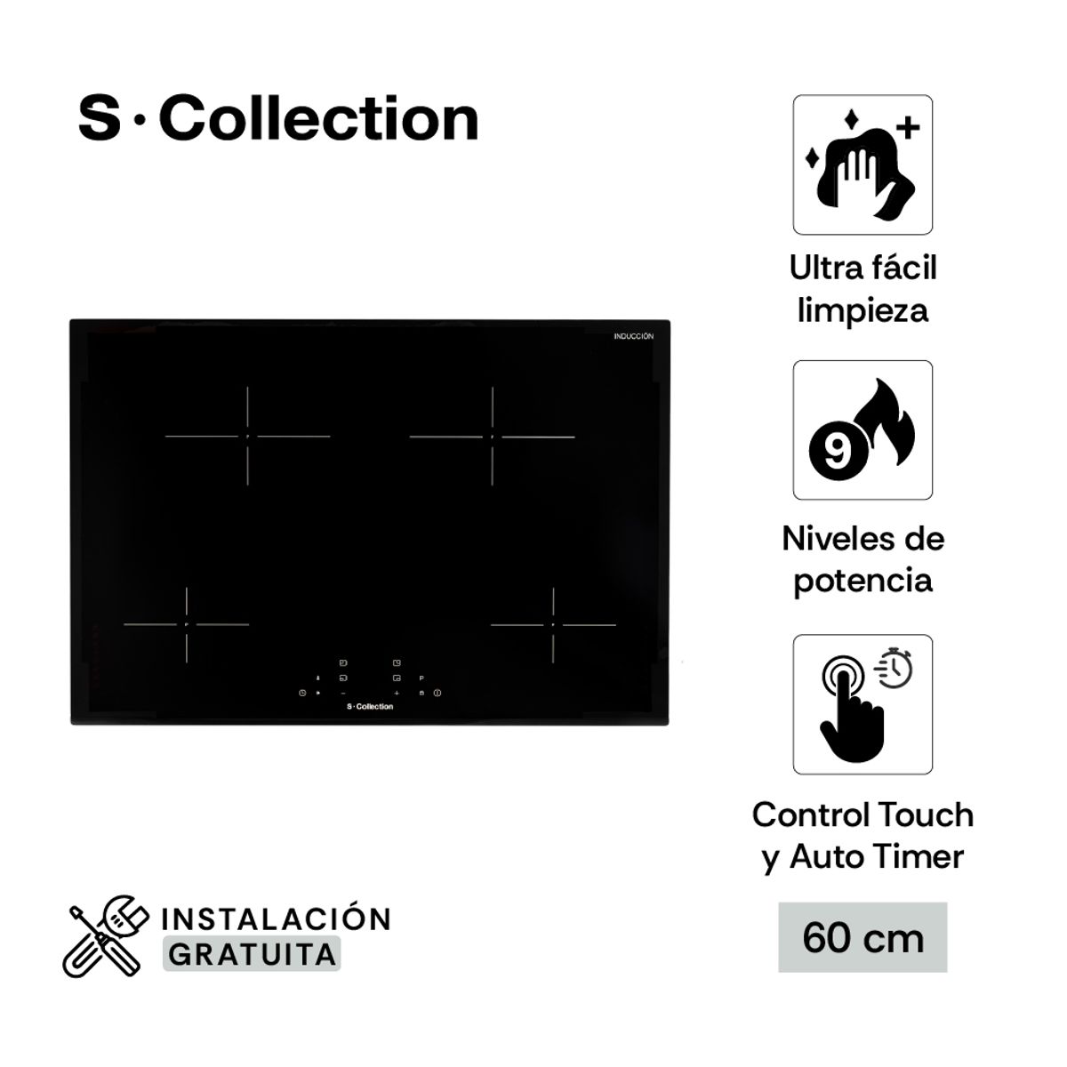SCOLLECTION - Encimera Vitrocerámica de Inducción S-Collection 77 cm cTimer