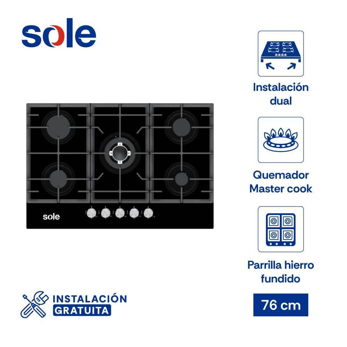 SOLE - Encimera de Vidrio Templado Sole 77 Cm 5 Hornillas