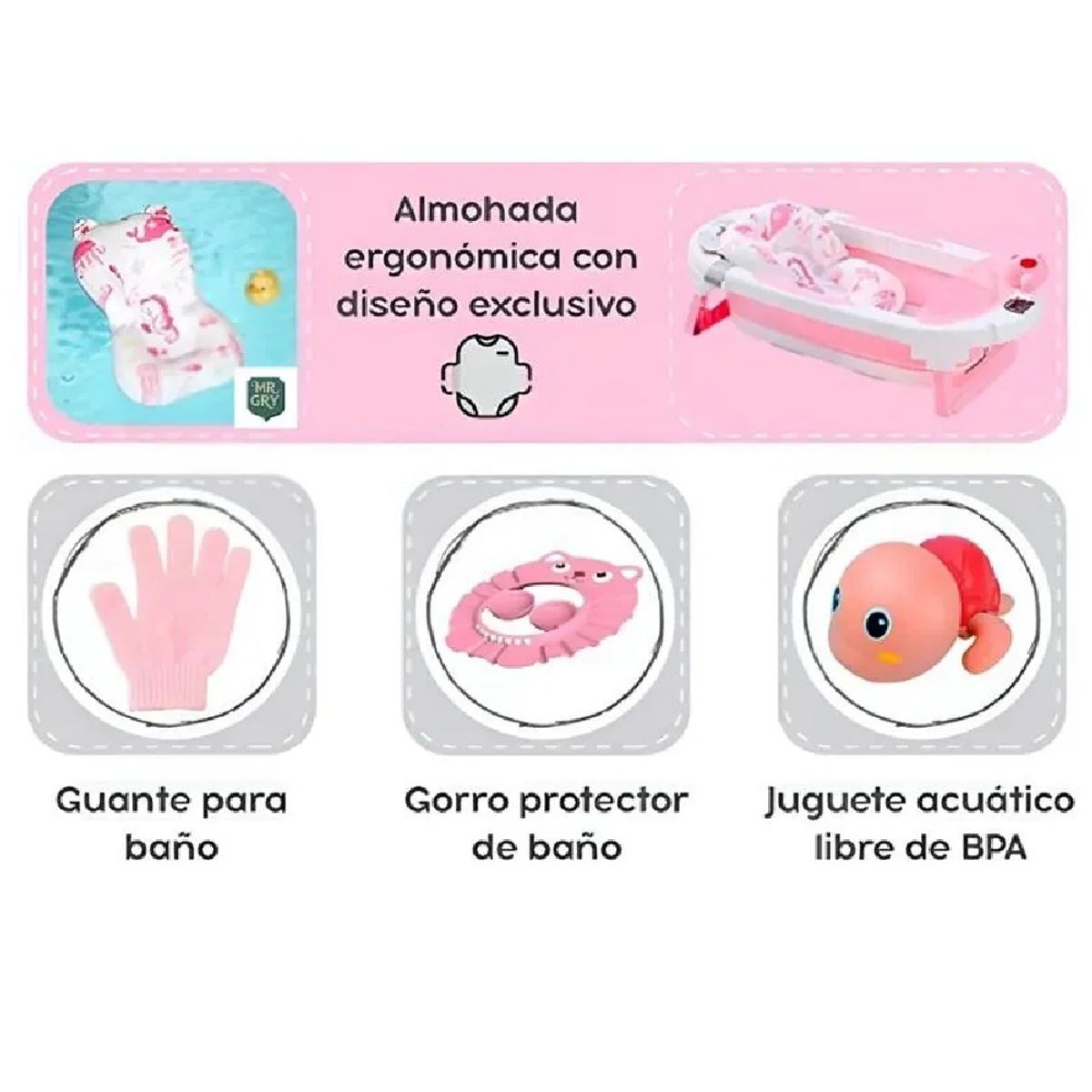 GENERICO - Nueva Bañera plegable Nemo con Termómetro Rosado