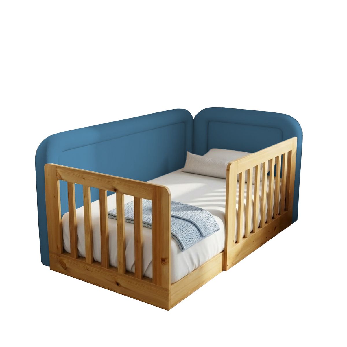 MUEBLES MACRUMO - Cama tapizada Tavos Azul Queen