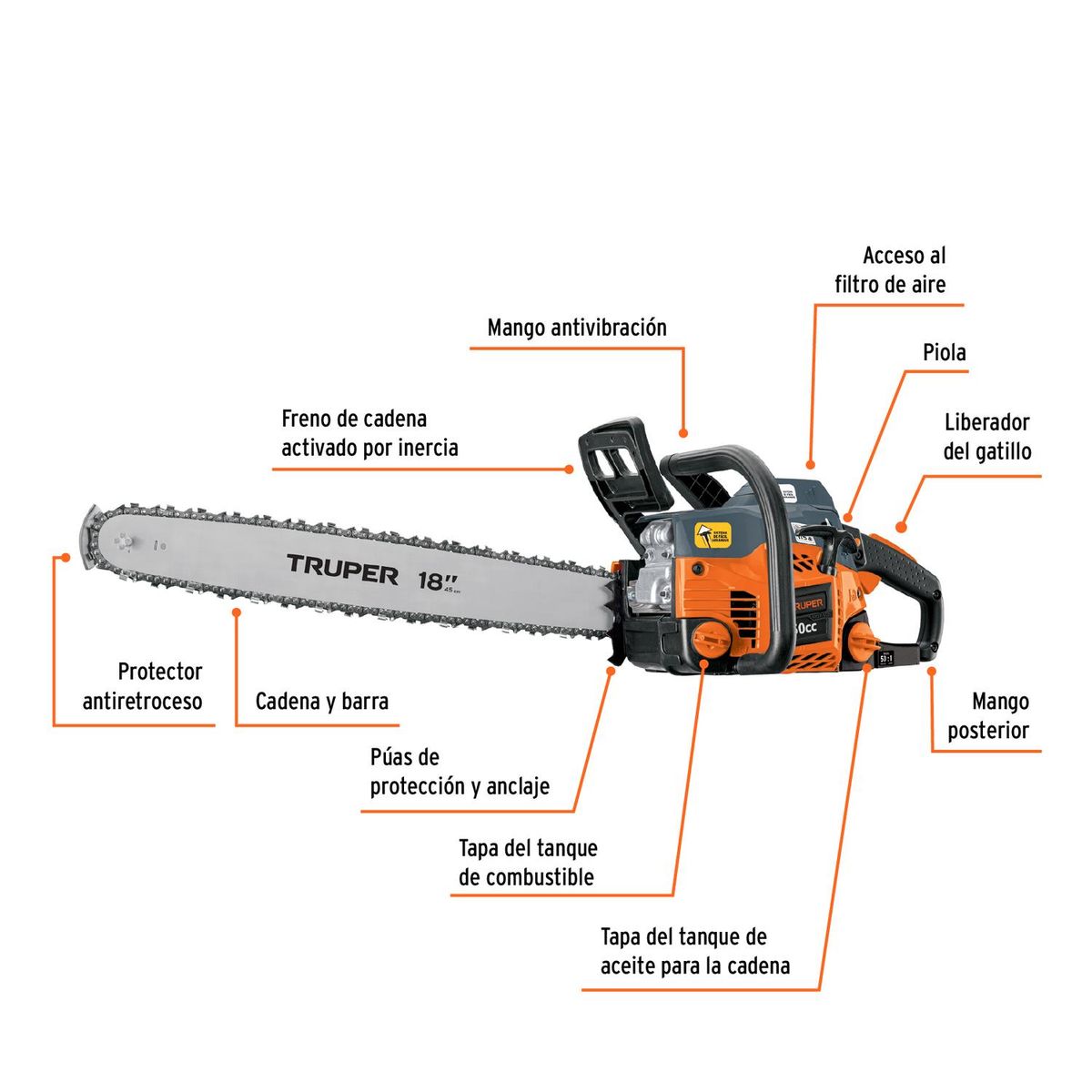 TRUPER - Motosierra 50 cc a gasolina 18" Truper