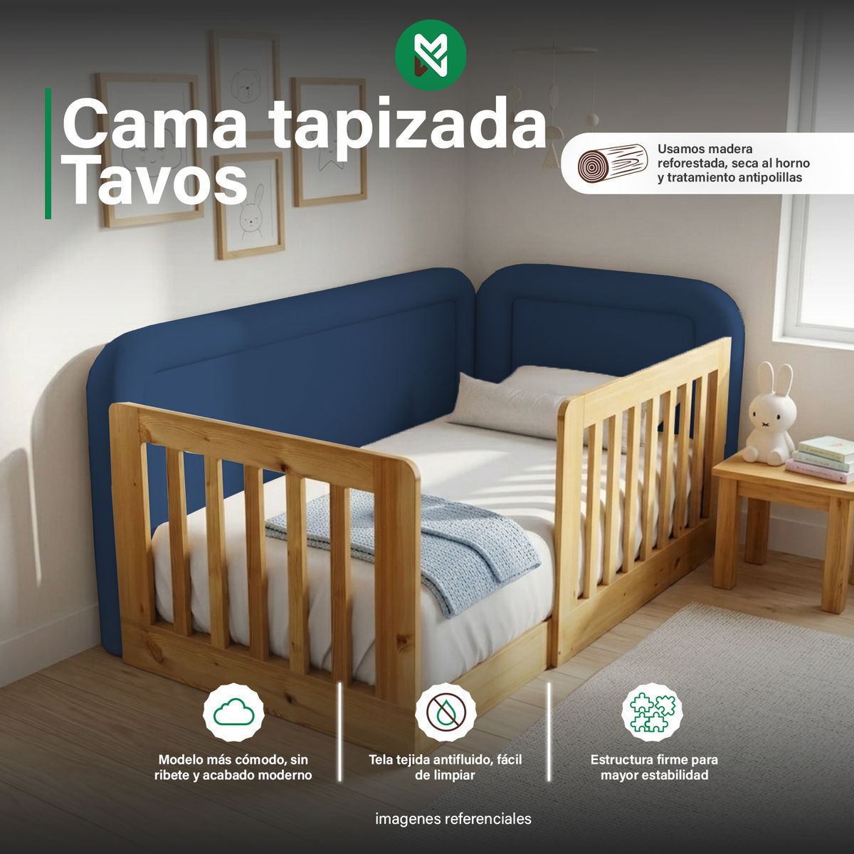 MUEBLES MACRUMO - Cama tapizada Tavos Azul King