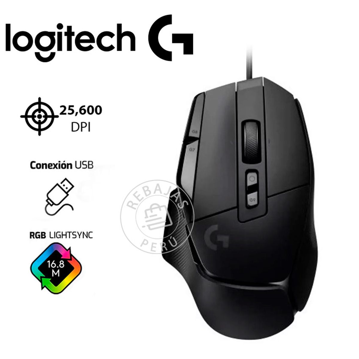 LOGITECH - Mouse Gaming Logitech G502 X HERO USB 25K DPI LIGHTFORCE  Negro