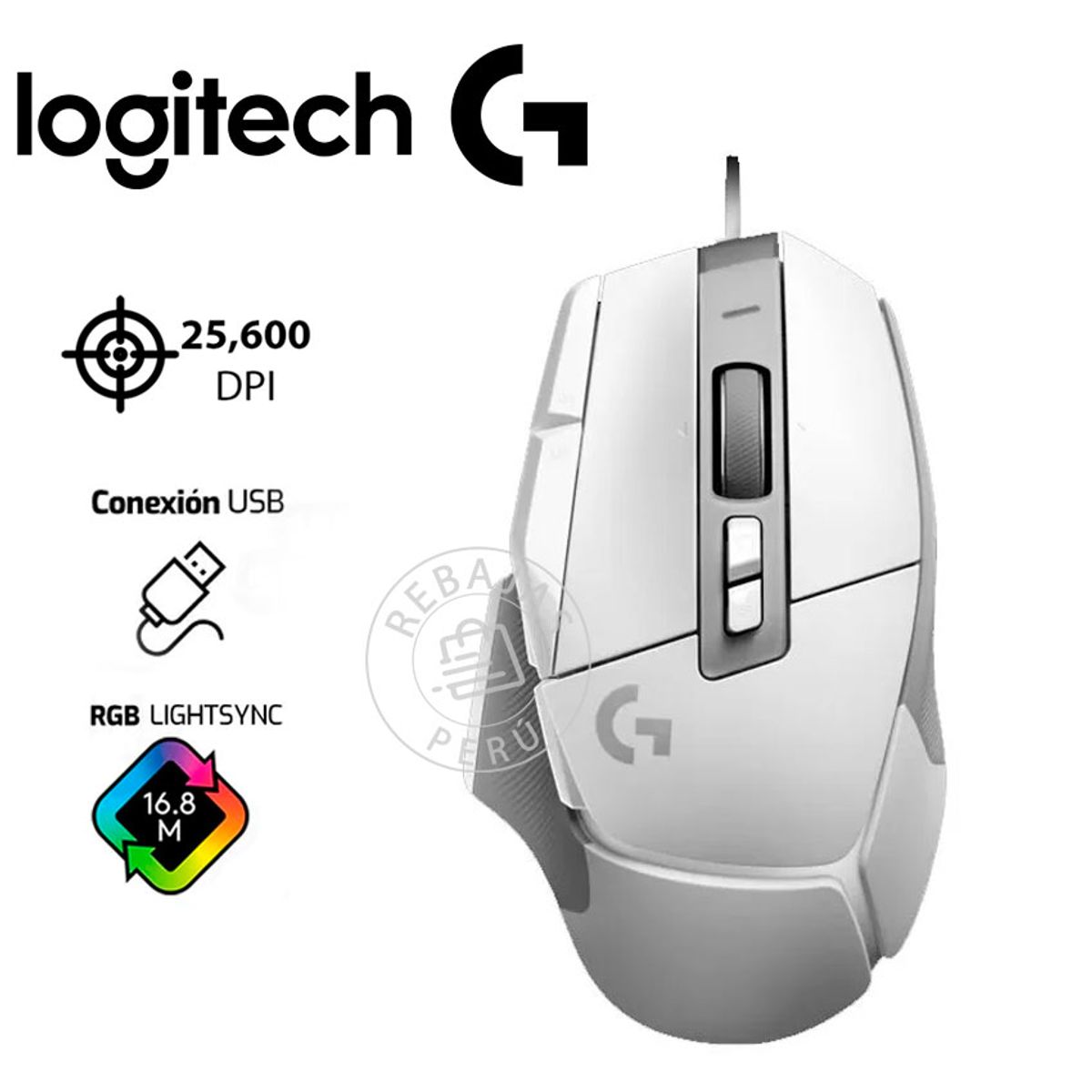 LOGITECH - Mouse Gaming Logitech G502 X HERO White USB 25K DPI LIGHTFORCE