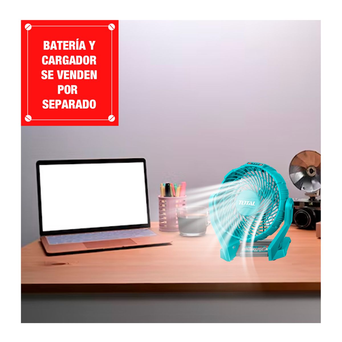 TOTAL TOOLS - Ventilador Recargable 7 Inalámbrico 20v Ajustable 360°
