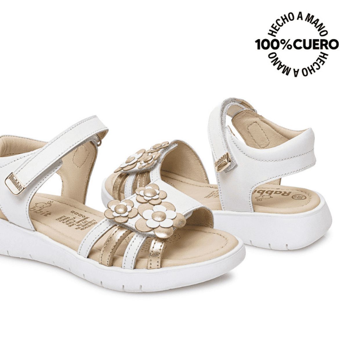 ADV - Sandalia Dorsay Casual MIA-2608 BlancoDorado Rabbit Cuero