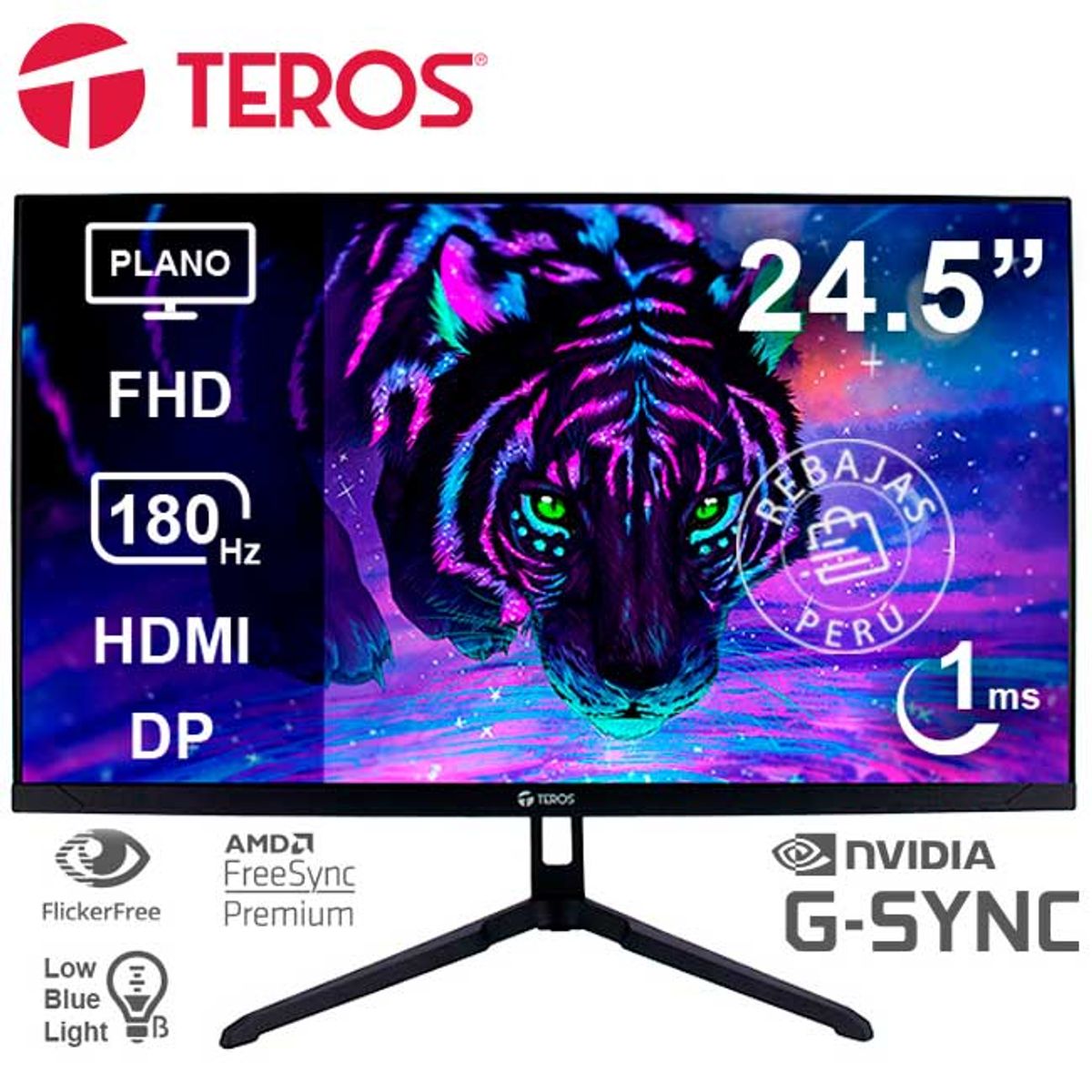 TEROS - Monitor TEROS TE-2475G 25 FHD VA 180Hz 1ms Gaming HDMI DP USB Negro